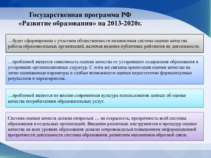 Государственная программа РФ «Развитие образования» на 2013-2020г. …будет сформирована с