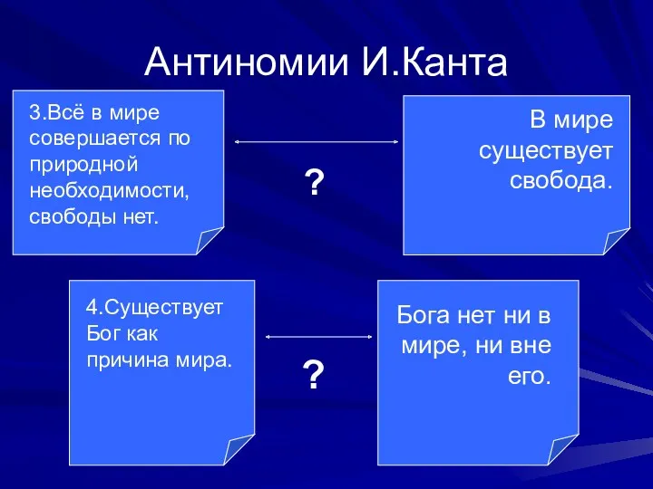 Антиномии И.Канта 3.Всё в мире совершается по природной необходимости, свободы