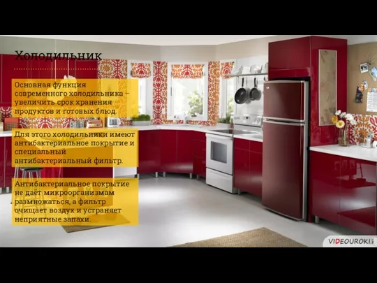 Холодильник Основная функция современного холодильника – увеличить срок хранения продуктов и готовых блюд.