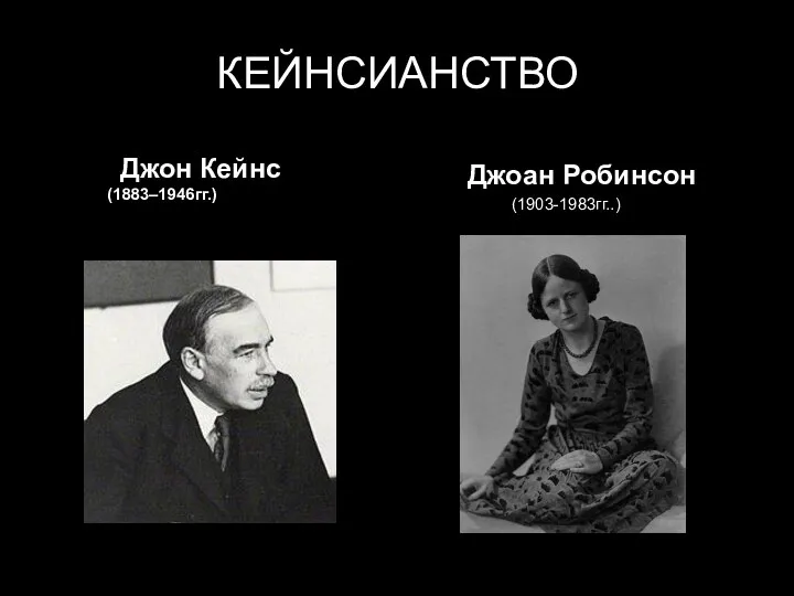 КЕЙНСИАНСТВО Джон Кейнс (1883–1946гг.) Джоан Робинсон (1903-1983гг..)
