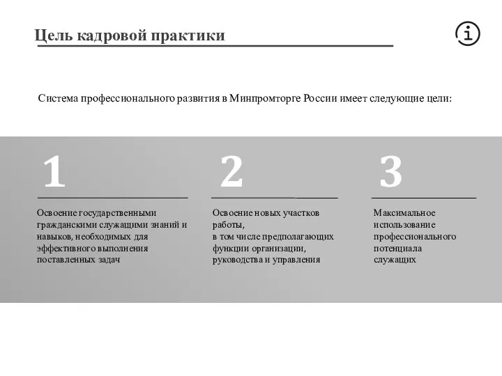 Цель кадровой практики Система профессионального развития в Минпромторге России имеет