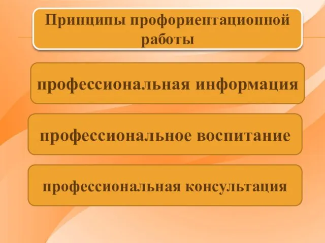 Принципы профориентационной работы профессиональная информация профессиональное воспитание профессиональная консультация