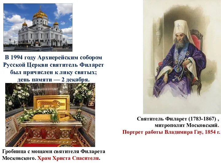 В 1994 году Архиерейским собором Русской Церкви святитель Филарет был причислен к лику