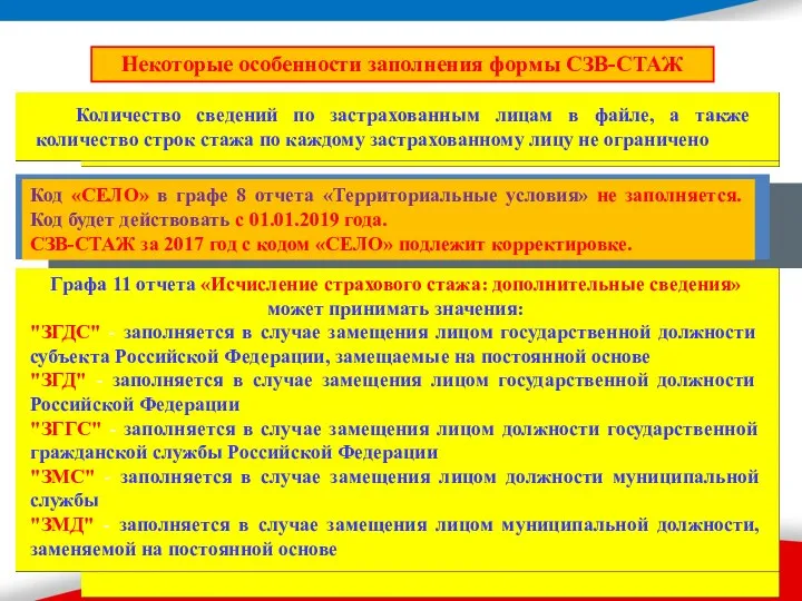 Некоторые особенности заполнения формы СЗВ-СТАЖ Количество сведений по застрахованным лицам