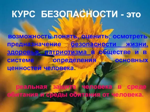 КУРС БЕЗОПАСНОСТИ - это возможность понять, оценить, осмотреть предназначение безопасности