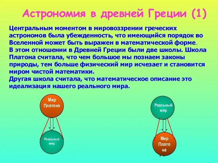 Астрономия в древней Греции (1) Центральным моментом в мировоззрении греческих