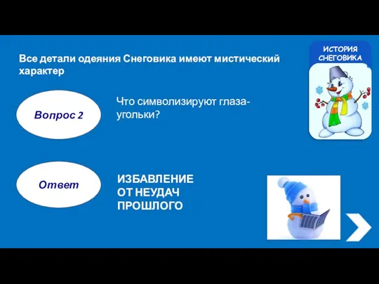 ИСТОРИЯ СНЕГОВИКА Все детали одеяния Снеговика имеют мистический характер Вопрос