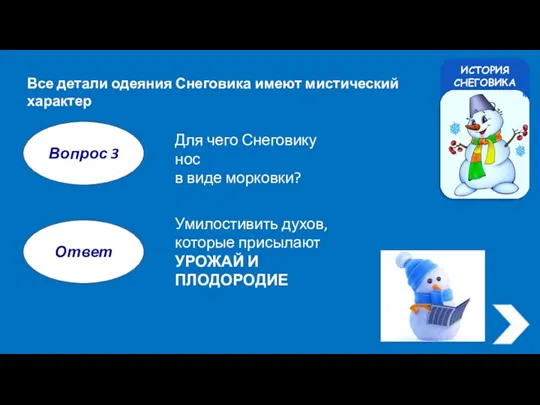 ИСТОРИЯ СНЕГОВИКА Все детали одеяния Снеговика имеют мистический характер Вопрос