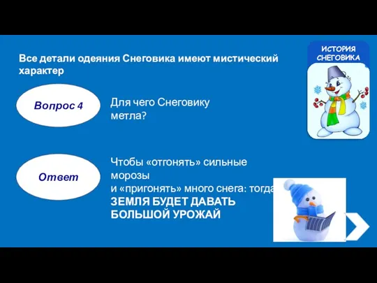 ИСТОРИЯ СНЕГОВИКА Все детали одеяния Снеговика имеют мистический характер Вопрос