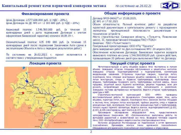 Общая презентация Капитальный ремонт печи первичной конверсии метана по состоянию