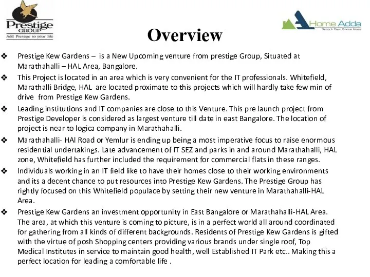 Overview Prestige Kew Gardens – is a New Upcoming venture