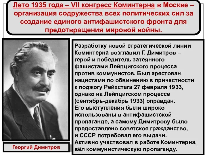 Лето 1935 года – VII конгресс Коминтерна в Москве –
