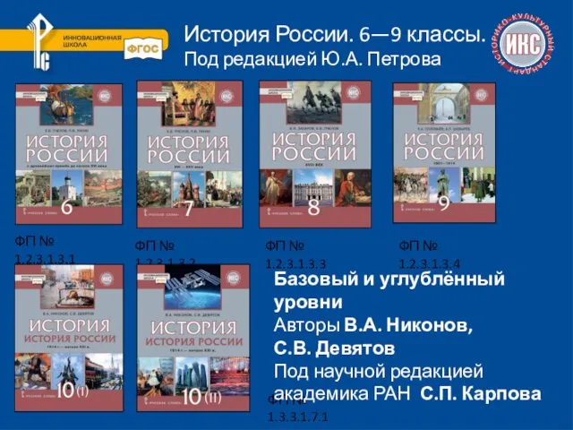 История России. 6—9 классы. Под редакцией Ю.А. Петрова ФП №