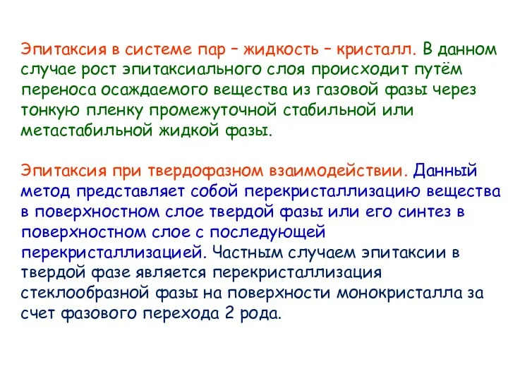 Эпитаксия в системе пар – жидкость – кристалл. В данном