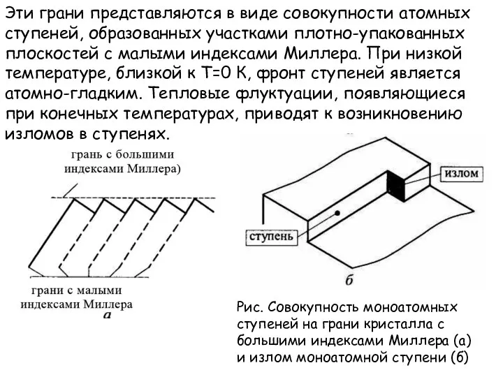 Эти грани представляются в виде совокупности атомных ступеней, образованных участками