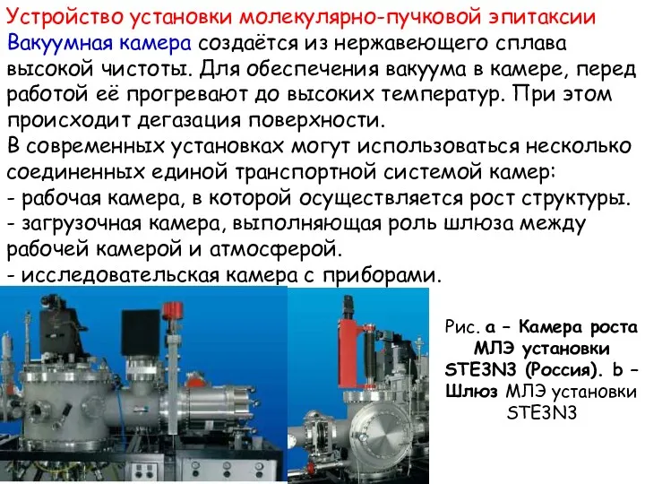 Устройство установки молекулярно-пучковой эпитаксии Вакуумная камера создаётся из нержавеющего сплава