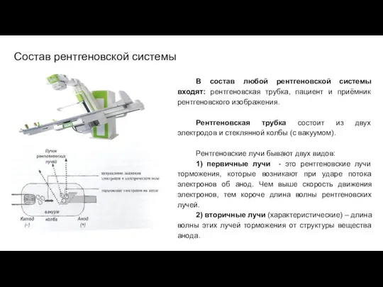 Состав рентгеновской системы В состав любой рентгеновской системы входят: рентгеновская