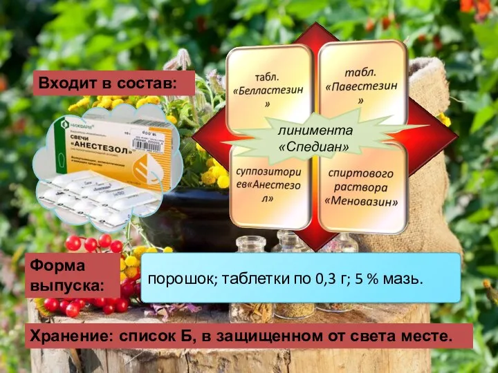 Хранение: список Б, в защищенном от света месте. Форма выпуска: