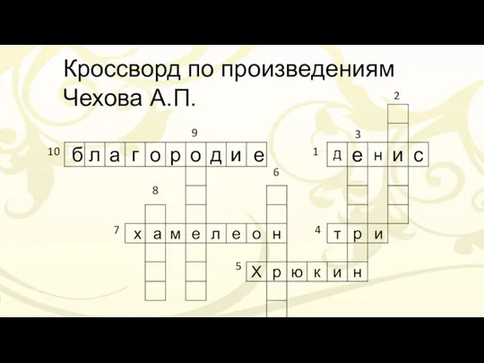 Кроссворд по произведениям Чехова А.П. 10 9 8 7 6 5 4 1 2 3