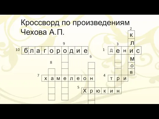 Кроссворд по произведениям Чехова А.П. 10 9 8 7 6 5 4 1 2 3