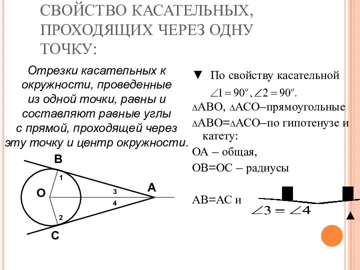 СВОЙСТВО КАСАТЕЛЬНЫХ, ПРОХОДЯЩИХ ЧЕРЕЗ ОДНУ ТОЧКУ: ▼ По свойству касательной