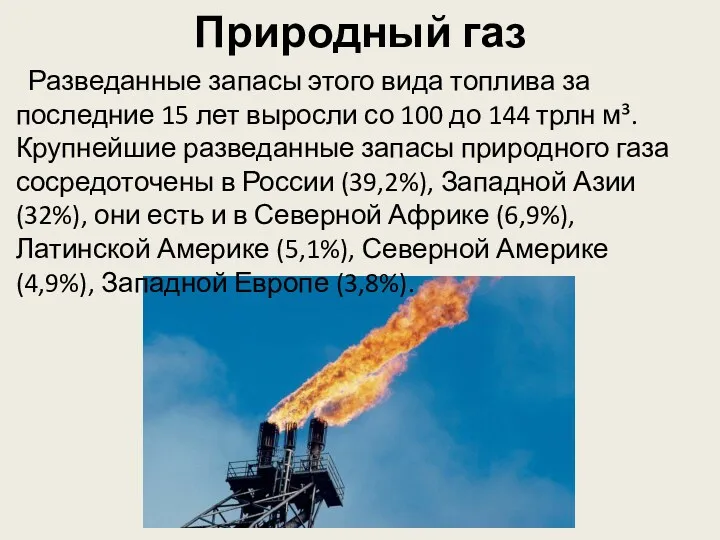 Природный газ Разведанные запасы этого вида топлива за последние 15