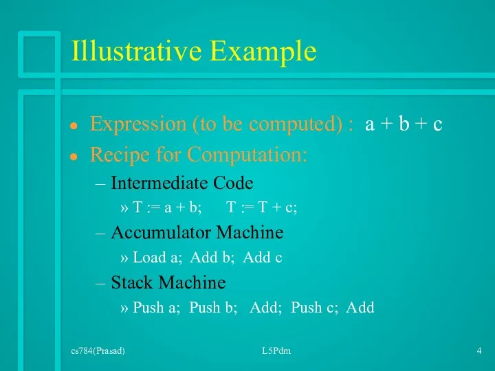 cs784(Prasad) L5Pdm Illustrative Example Expression (to be computed) : a