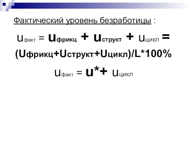 Фактический уровень безработицы : uфакт = uфрикц + uструкт +