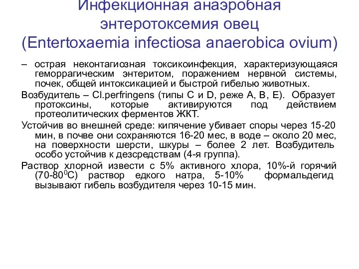 Инфекционная анаэробная энтеротоксемия овец (Entertoxaemia infectiosa anaerobica ovium) – острая неконтагиозная токсикоинфекция, характеризующаяся