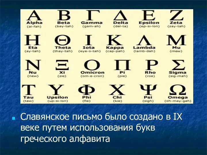 Славянское письмо было создано в IX веке путем использования букв греческого алфавита