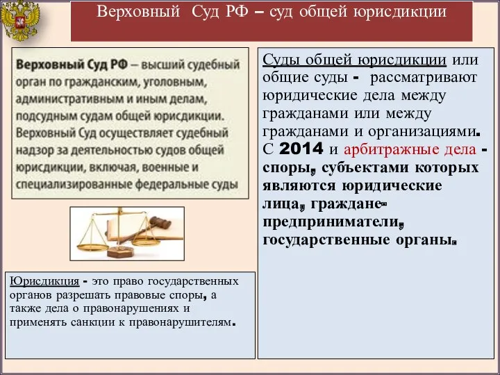 Верховный Суд РФ – суд общей юрисдикции Суды общей юрисдикции