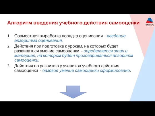 Алгоритм введения учебного действия самооценки Совместная выработка порядка оценивания –