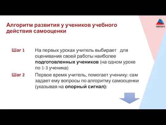 Алгоритм развития у учеников учебного действия самооценки