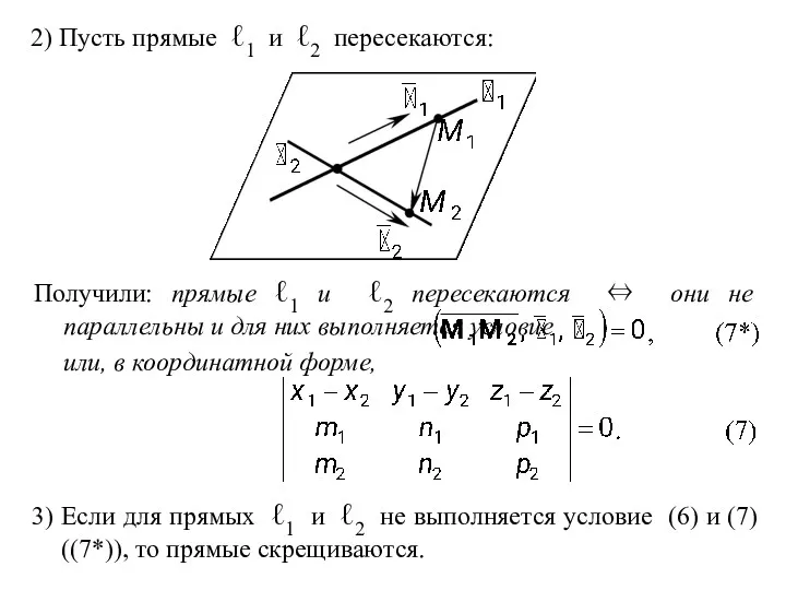 2) Пусть прямые ℓ1 и ℓ2 пересекаются: Получили: прямые ℓ1