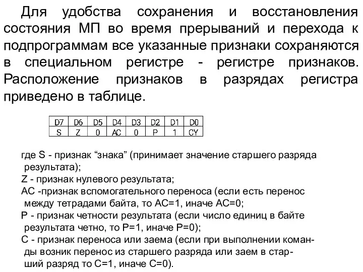 Для удобства сохранения и восстановления состояния МП во время прерываний