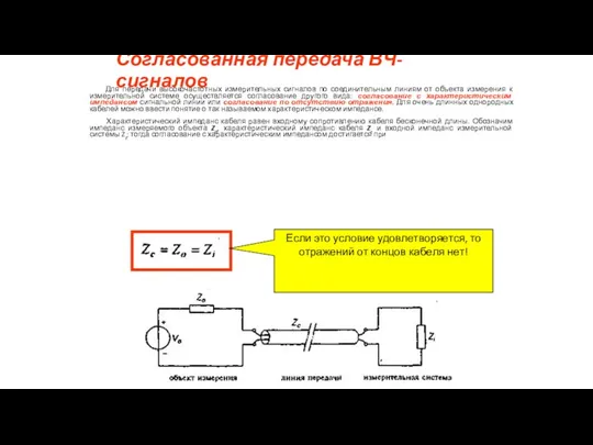 Согласованная передача ВЧ-сигналов Для передачи высокочастотных измерительных сигналов по соединительным линиям от объекта