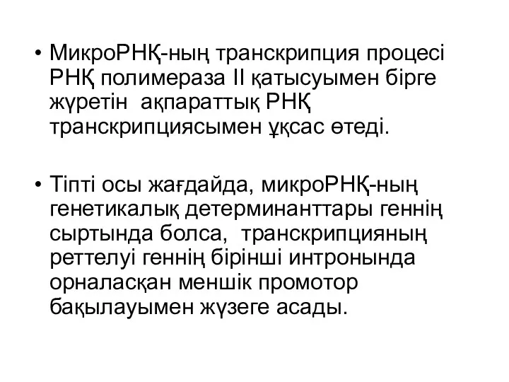 МикроРНҚ-ның транскрипция процесі РНҚ полимераза ІІ қатысуымен бірге жүретін ақпараттық