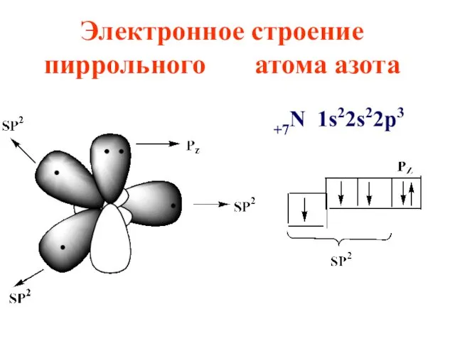 Электронное строение пиррольного атома азота +7N 1s22s22p3