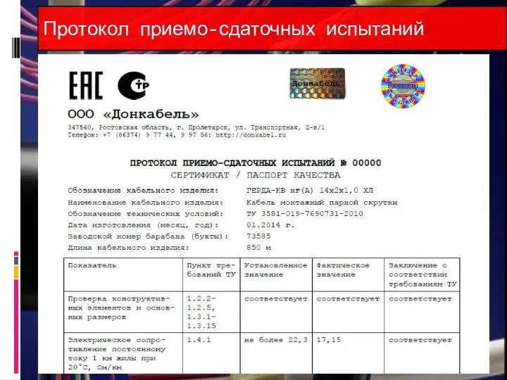 Протокол приемо-сдаточных испытаний