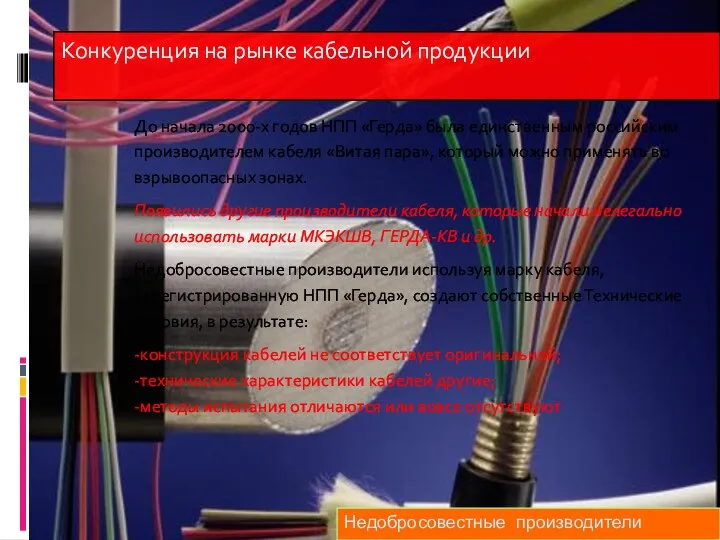Конкуренция на рынке кабельной продукции Недобросовестные производители До начала 2000-х