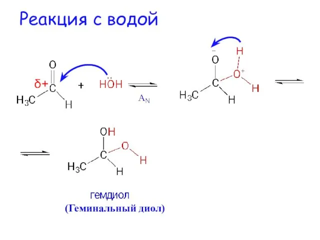 Реакция с водой δ+ (Геминальный диол)