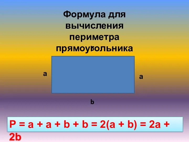 а b b а Формула для вычисления периметра прямоугольника P = a +