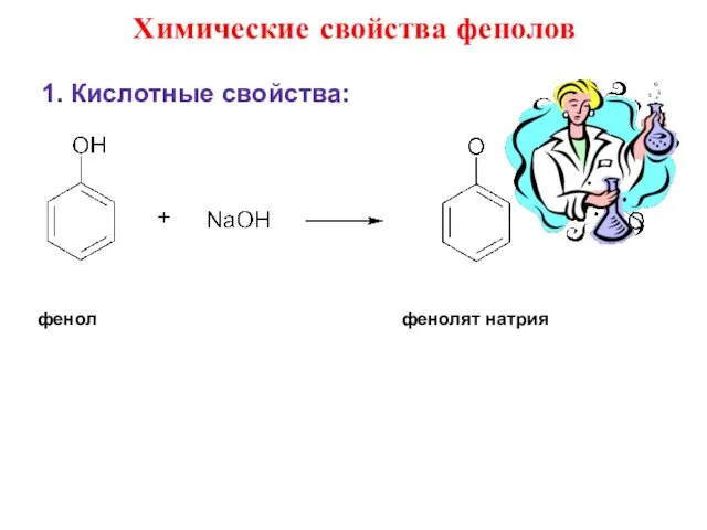 Химические свойства фенолов 1. Кислотные свойства: фенол фенолят натрия