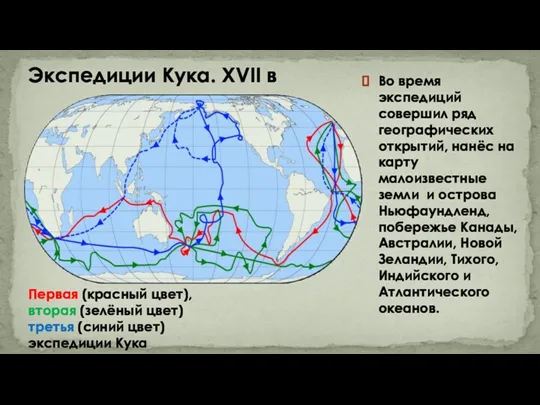 Экспедиции Кука. XVII в Во время экспедиций совершил ряд географических