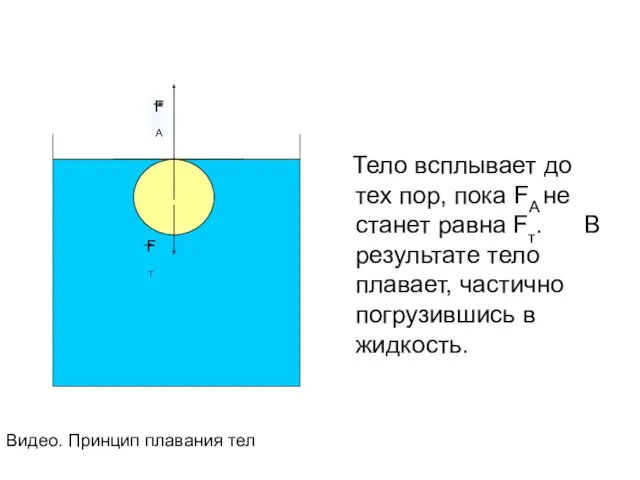 Видео. Принцип плавания тел Тело всплывает до тех пор, пока