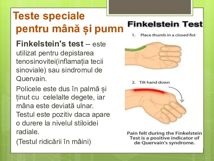 Teste speciale pentru mână și pumn Finkelstein's test – este