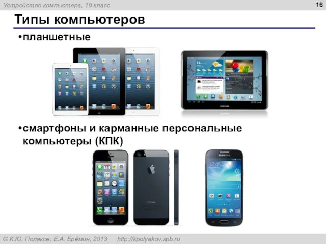 Типы компьютеров планшетные смартфоны и карманные персональные компьютеры (КПК)