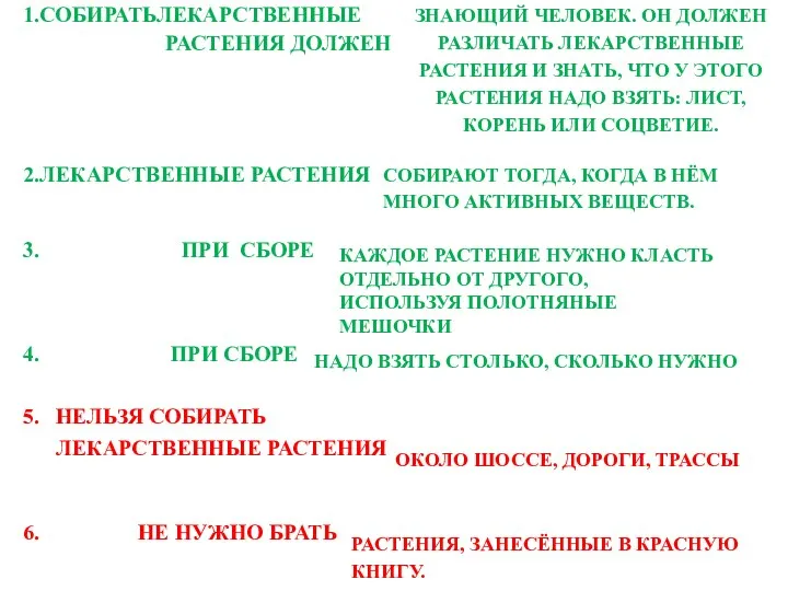 1.СОБИРАТЬЛЕКАРСТВЕННЫЕ РАСТЕНИЯ ДОЛЖЕН 2.ЛЕКАРСТВЕННЫЕ РАСТЕНИЯ 3. ПРИ СБОРЕ 4. ПРИ СБОРЕ 5. НЕЛЬЗЯ