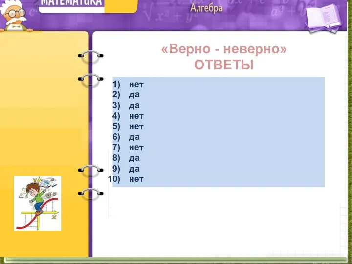 «Верно - неверно» ОТВЕТЫ нет да да нет нет да нет да да нет