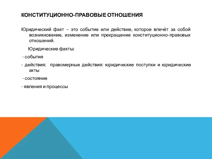 КОНСТИТУЦИОННО-ПРАВОВЫЕ ОТНОШЕНИЯ Юридический факт – это событие или действие, которое